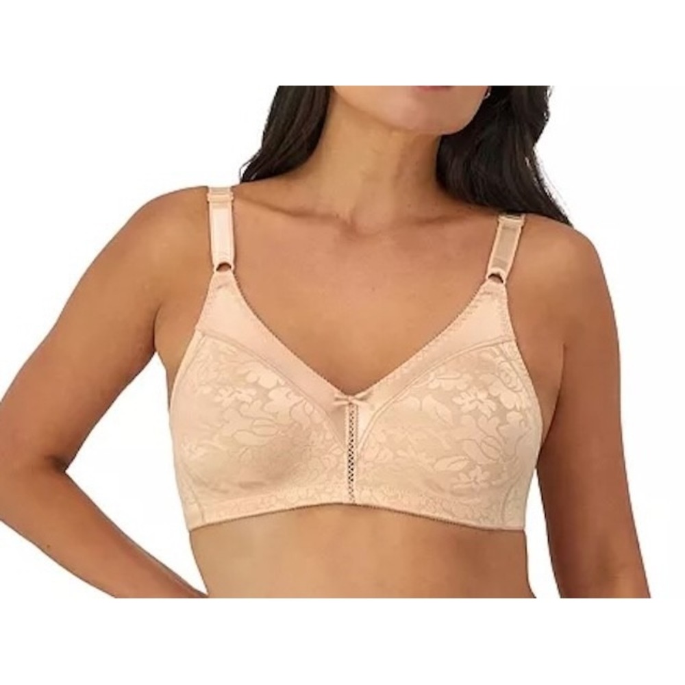 Beauty by Bali Double Support Jacquard Wirefree Bra 40D Beige Full Coverage NWT